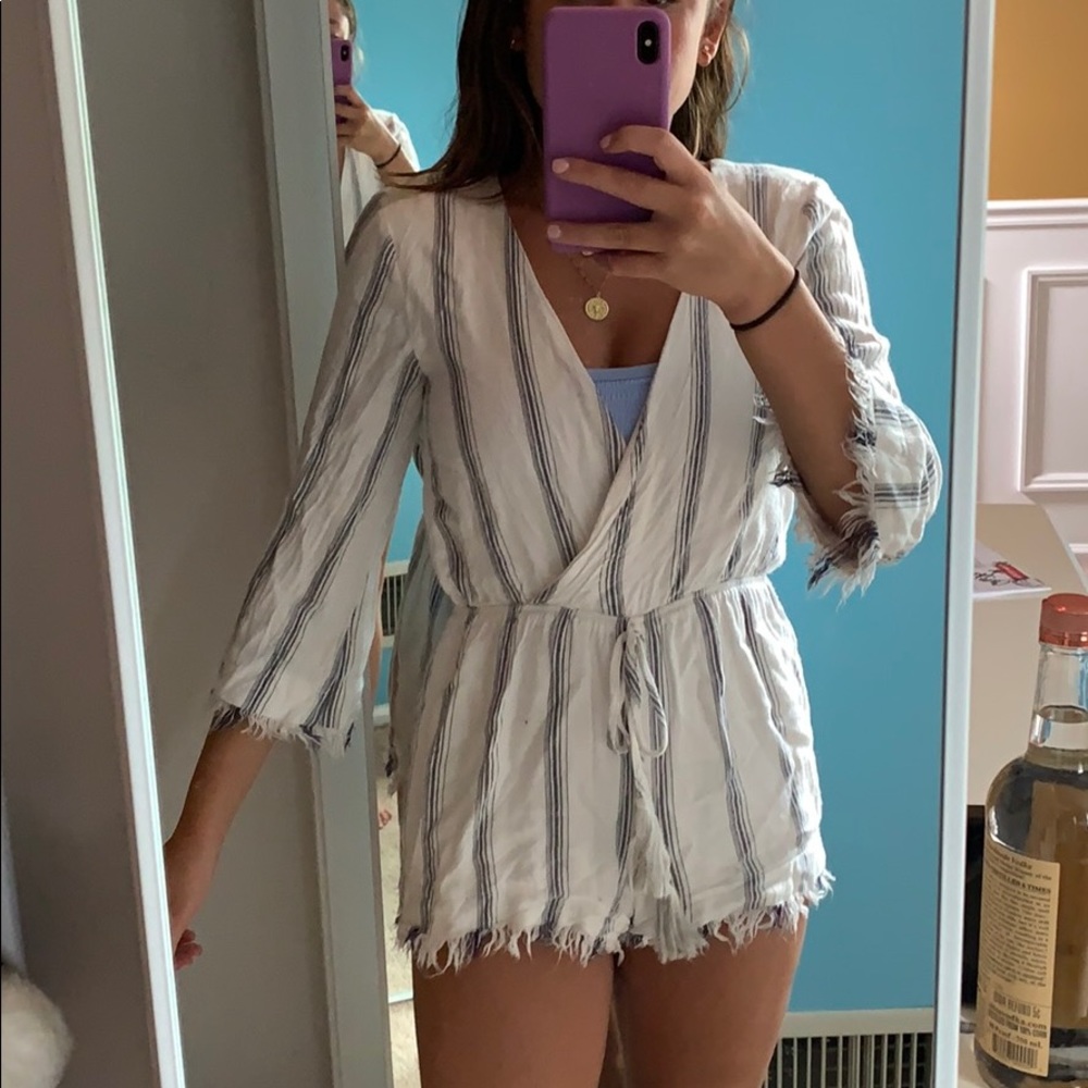 white with blue stripes long sleeve romper